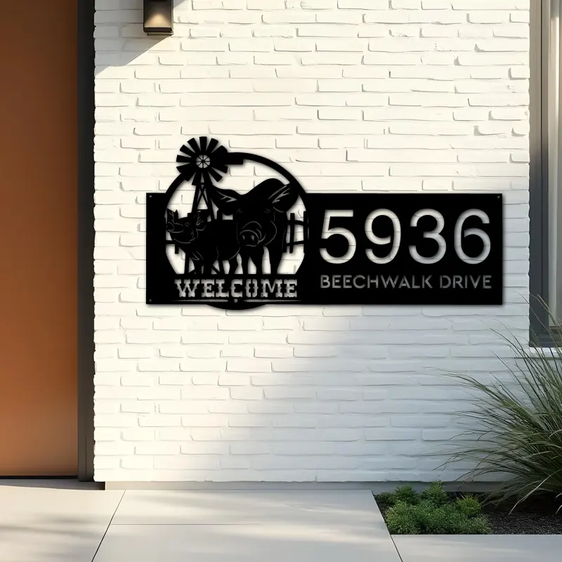 Custom Metal Pigs farmhouse animal ranch Metal Address Sign, House number, Outdoor Number Signage, Yard Sign Address Plate