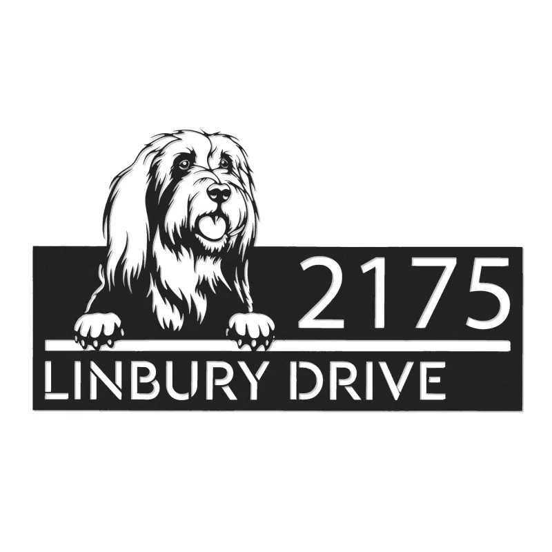 Custom Metal Bearded collie dog Puppy Metal Address Sign House number Hanging Address Plaque Yard Sign Outdoor decor
