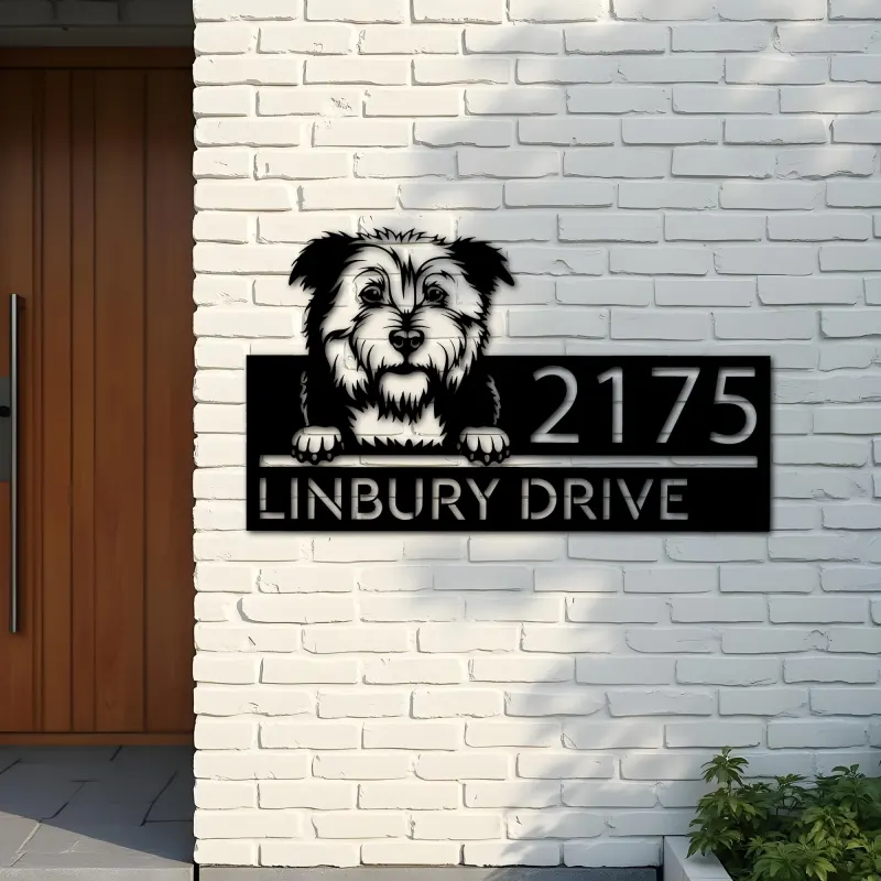 Custom Metal Glen of Imaal Terrier dog Puppy Metal Address Sign House number Hanging Address Plaque Yard Sign Outdoor decor
