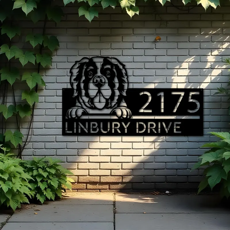 Custom Metal Saint Bernard Dog Cute puppy Metal Address Sign House number Hanging Address Plaque Yard Sign Outdoor decor