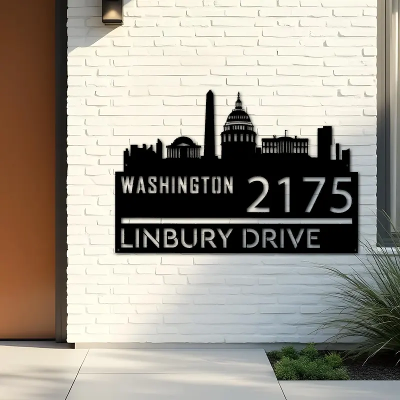 Custom Metal Washington city skyline Metal Address Sign Hanging Address Plaque house number Yard Outdoor Sign