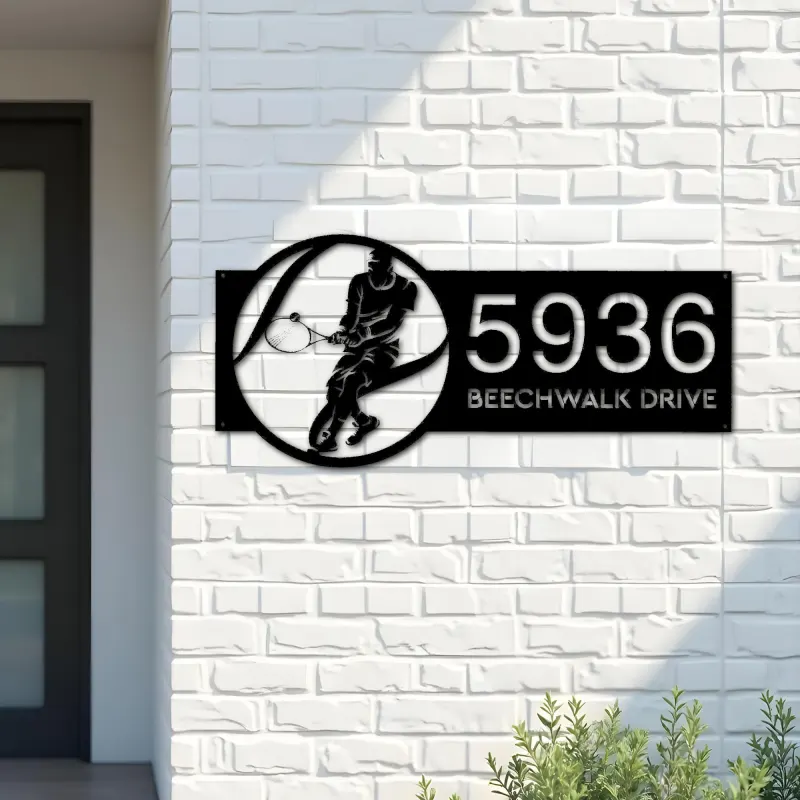 Custom Metal Tennis player sport Metal Address Sign, House number, Outdoor Number Signage, Yard Sign Address Plate
