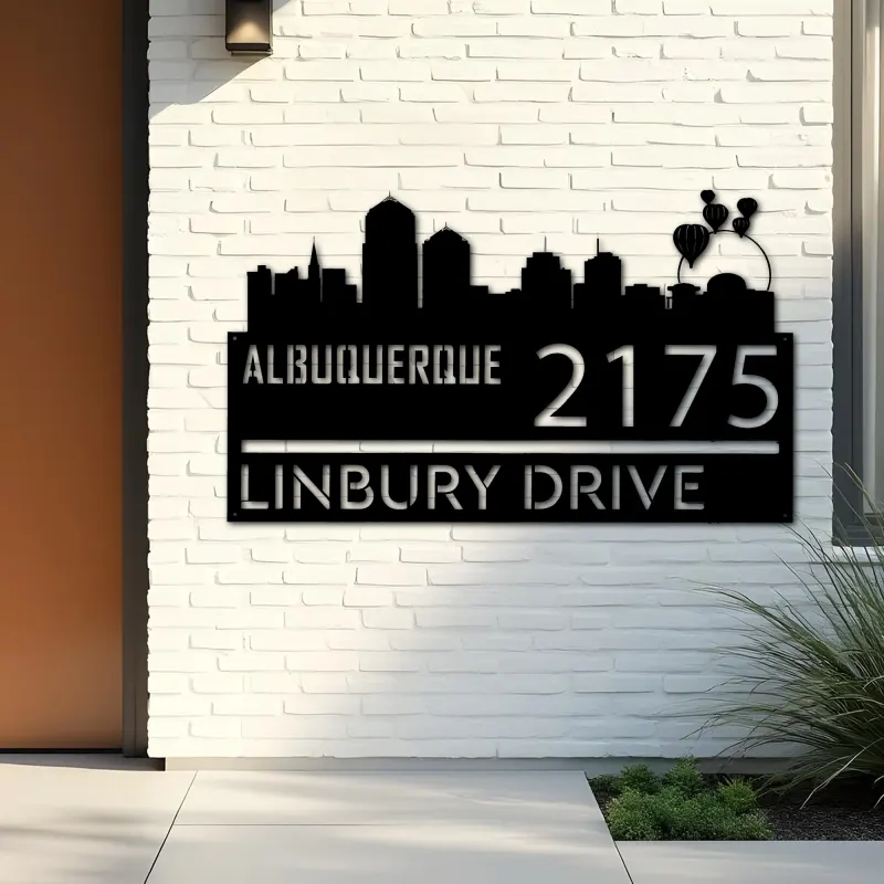 Custom Metal Albuquerque city skyline Metal Address Sign Hanging Address Plaque house number Yard Outdoor Sign