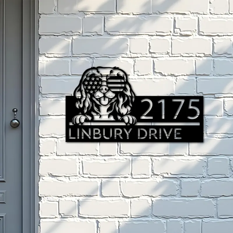 Custom Metal Cavalier King Charles Spaniel dog Metal Address Sign House number Hanging Address Plaque Yard Sign Outdoor decor