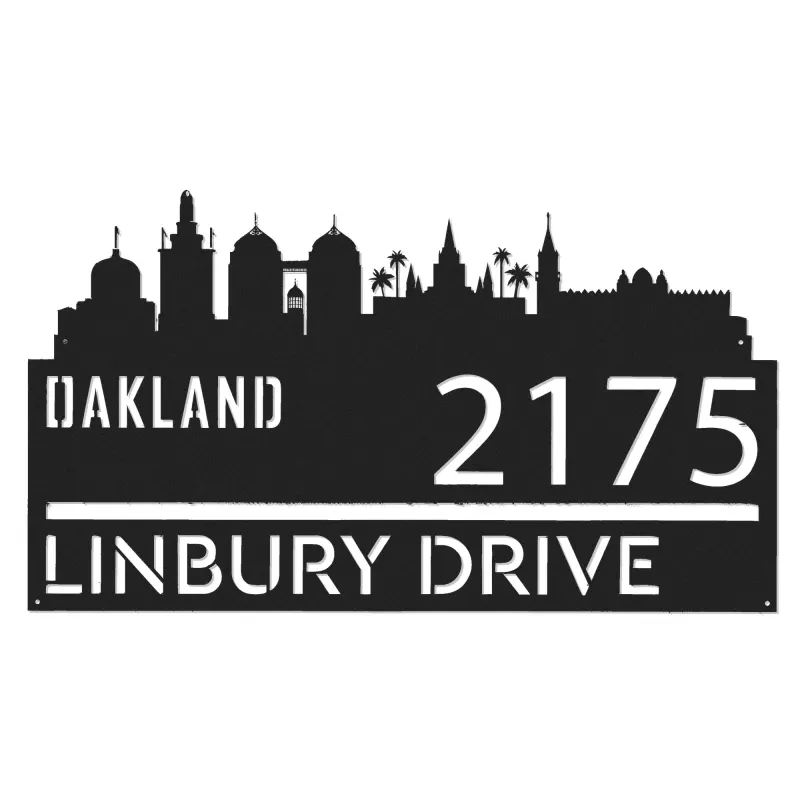Custom Metal Oakland city skyline Metal Address Sign Hanging Address Plaque house number Yard Outdoor Sign