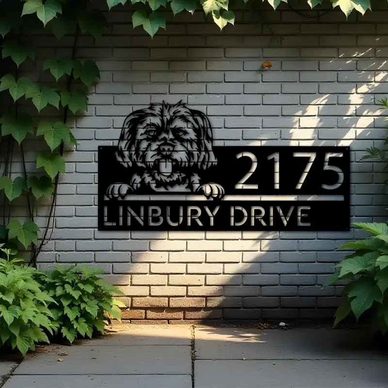 Custom Metal Morkie dog Cute puppy Metal Address Sign House number Hanging Address Plaque Yard Sign Outdoor decor