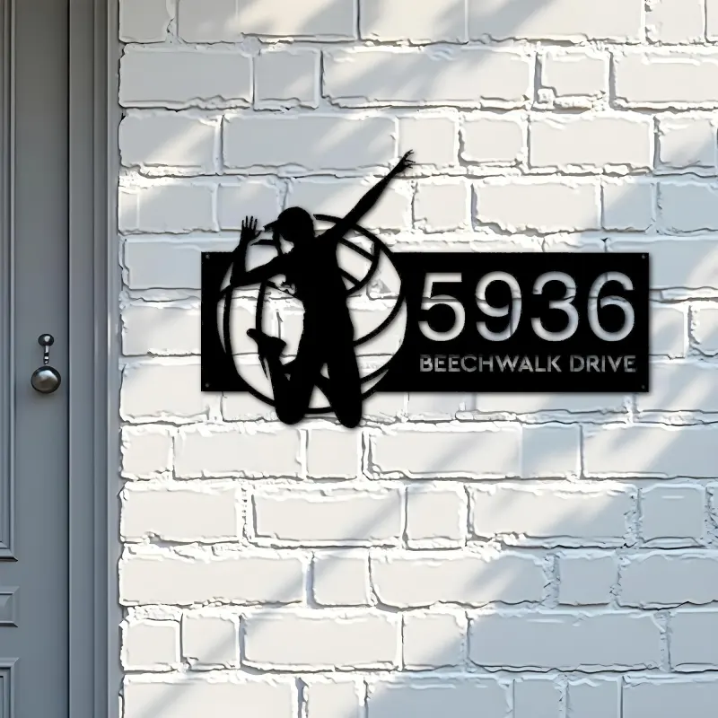 Custom Metal Volleyball player Metal Address Sign, House number, Outdoor Number Signage, Yard Sign Address Plate