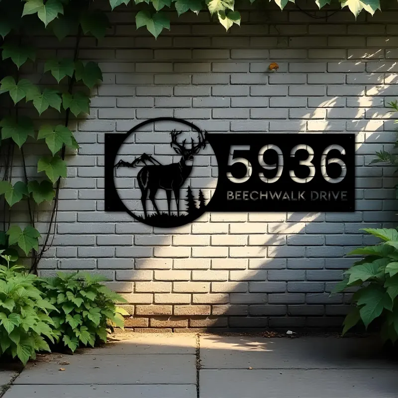 Custom Metal Deer buck mountain scene Metal Address Sign, House number, Outdoor Number Signage, Yard Sign Address Plate