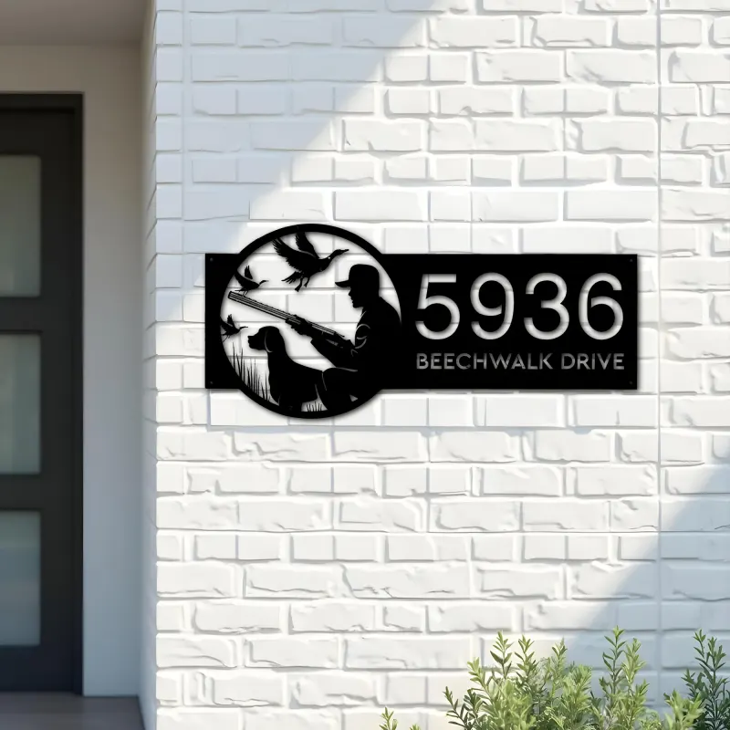 Custom Metal Duck hunting Metal Address Sign Custom House number Hanging Address Plaque Yard Sign Outdoor