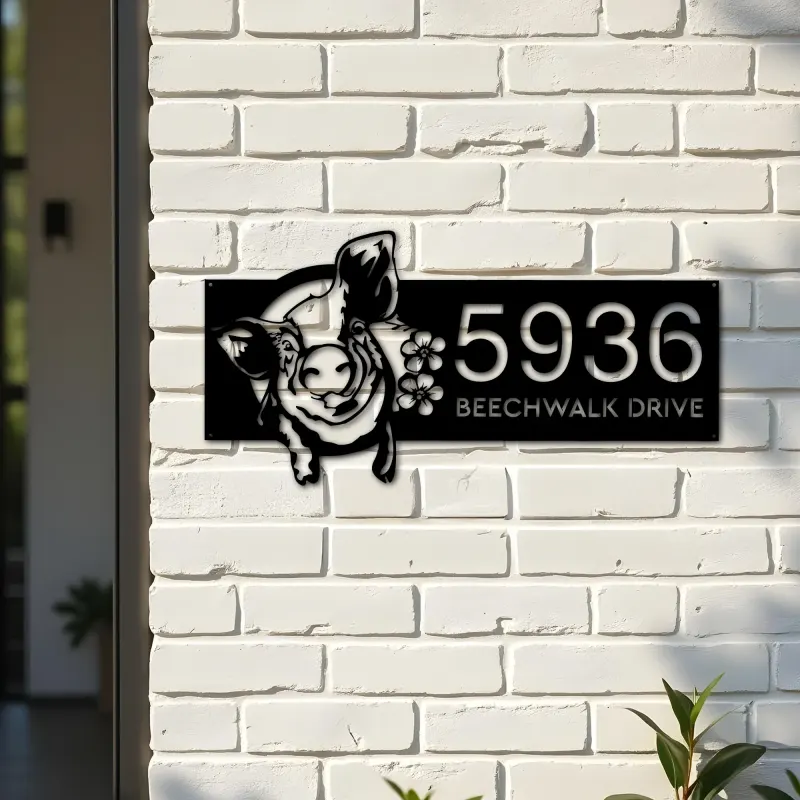 Custom Metal Pig Farm house animal ranch Metal Address Sign House number Hanging Address Plaque Yard Sign Outdoor decor