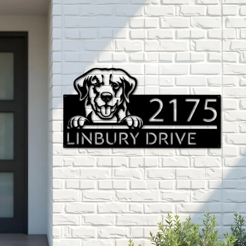 Custom Metal Golden Retriever dog Metal Address Sign House number Hanging Address Plaque Yard Sign Outdoor decor