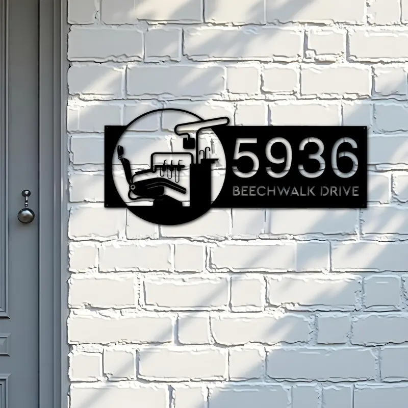 Custom Metal Dentist Dental clinic Metal Address Sign, House number, Outdoor Number Signage, Yard Sign Address Plate