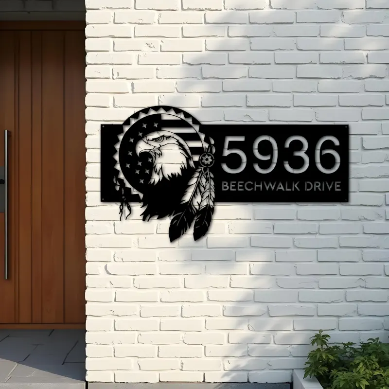 Custom Metal Eagle american flag Patriotic Metal Address Sign, House number, Outdoor Number Signage, Yard Sign Address Plate