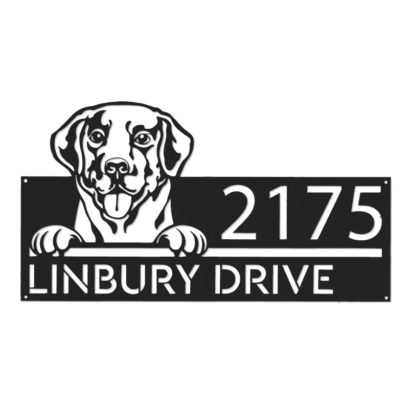 Custom Metal Labrador dog Cute puppy Metal Address Sign House number Hanging Address Plaque Yard Sign Outdoor decor