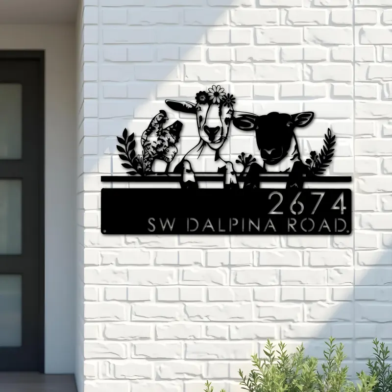 Custom Metal Goat sheep chicken farmhouse farm animals Metal Address Sign, House number, Outdoor Number Signage, Yard Sign Address Plate