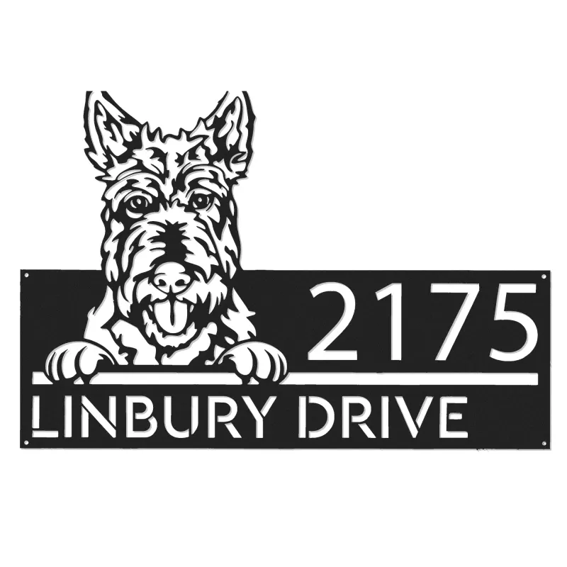 Custom Metal Scottish Terrier Dog Cute puppy Metal Address Sign House number Hanging Address Plaque Yard Sign Outdoor decor