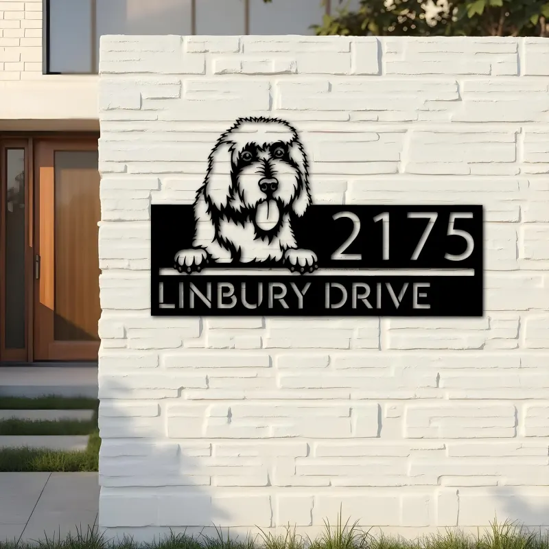 Custom Metal Goldendoodle dog Puppy Metal Address Sign House number Hanging Address Plaque Yard Sign Outdoor decor