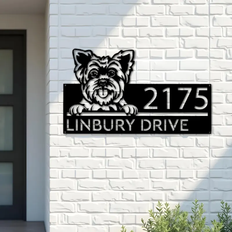 Custom Metal Yorkshire Dog Cute puppy Metal Address Sign House number Hanging Address Plaque Yard Sign Outdoor decor