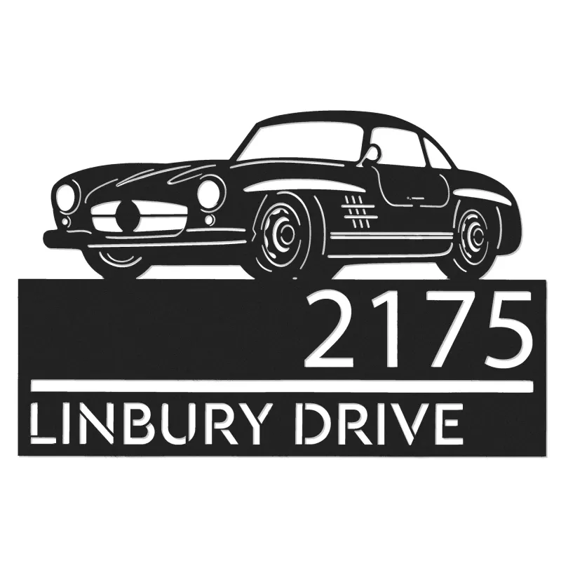 Custom Metal Classic car Metal Address Sign Custom House number Hanging Address Plaque Yard Sign Outdoor