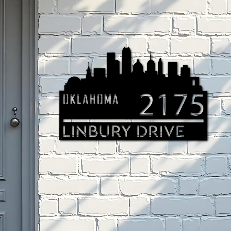 Custom Metal Oklahoma city skyline Metal Address Sign Hanging Address Plaque house number Yard Outdoor Sign
