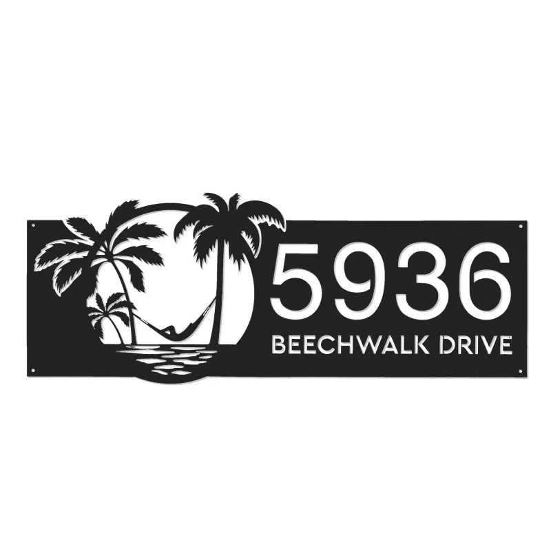 Custom Metal Beach Palm tree Metal Address Sign, House number, Outdoor Number Signage, Yard Sign Address Plate