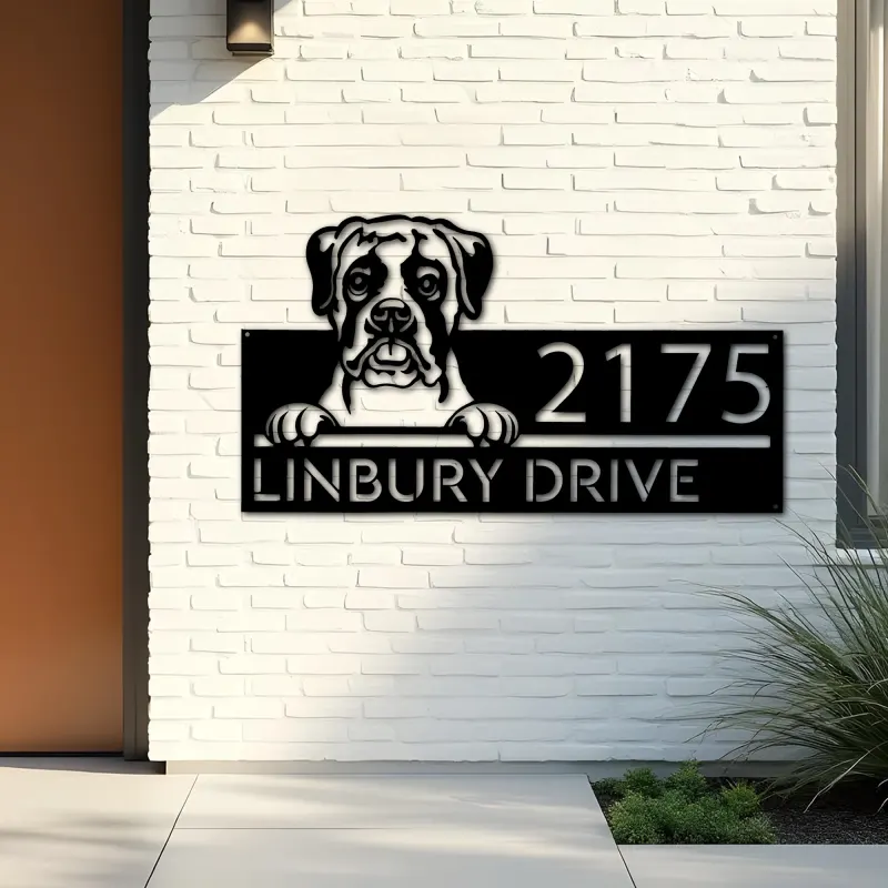 Custom Metal Boxer dog cute puppy Metal Address Sign House number Hanging Address Plaque Yard Sign Outdoor decor