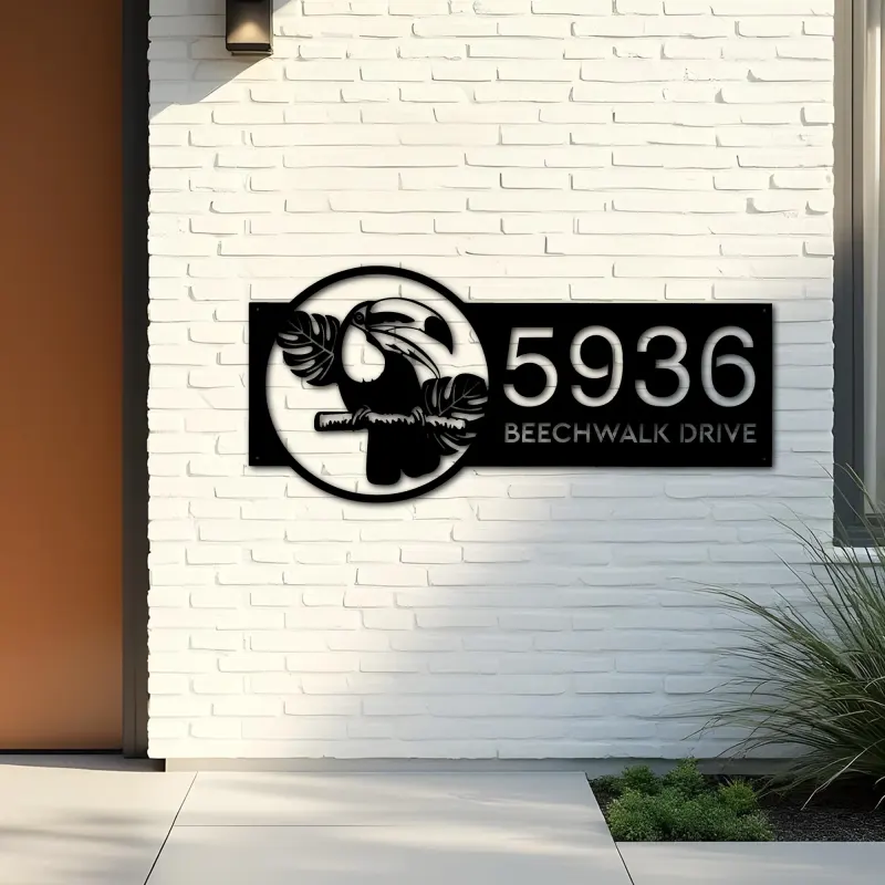 Custom Metal Pelican bird Metal Address Sign Custom Hanging Address Plaque House number Yard Sign Outdoor Sign
