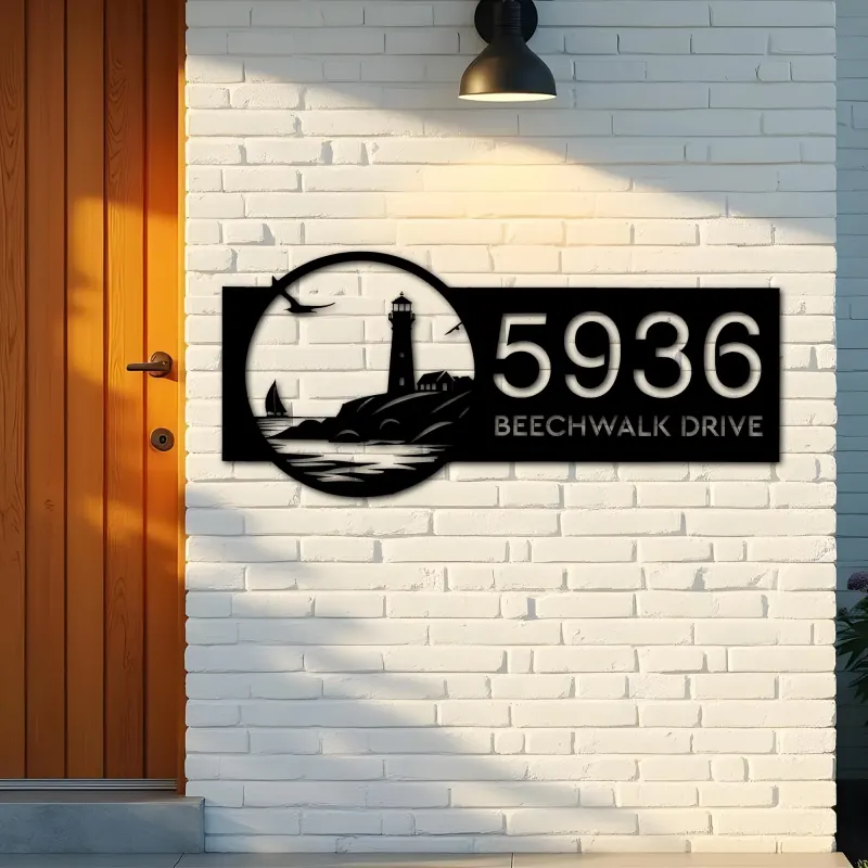 Custom Metal Lighthouse Metal Address Sign, House number, Outdoor Number Signage, Yard Sign Address Plate001