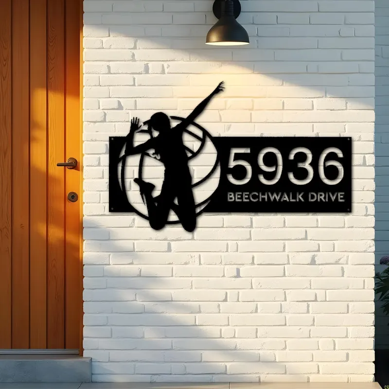 Custom Metal Volleyball player Metal Address Sign, House number, Outdoor Number Signage, Yard Sign Address Plate