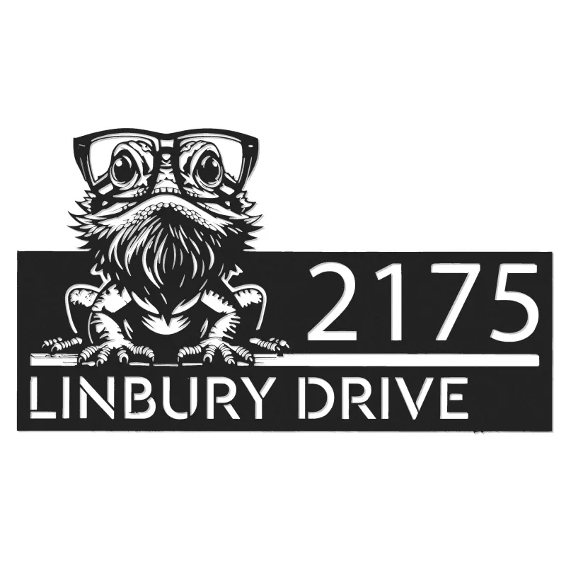 Custom Metal Bearded Dragon Metal Address Sign, House number, Outdoor Number Signage, Yard Sign Address Plate