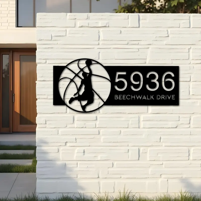 Custom Metal Basketball player Metal Address Sign, House number, Outdoor Number Signage, Yard Sign Address Plate