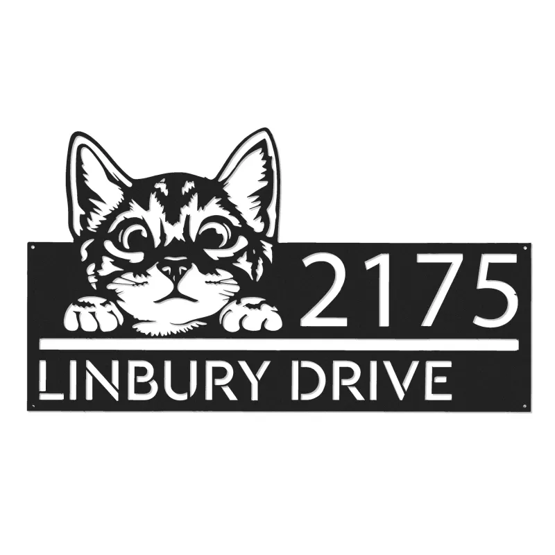 Custom Metal Cute peeking cat kitten pet Metal Address Sign, House number, Outdoor Number Signage, Yard Sign Address Plate