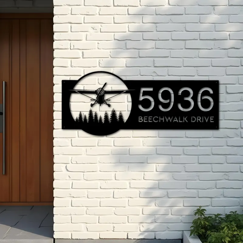 Custom Metal Airplane pilot Metal Address Sign, House number, Outdoor Number Signage, Yard Sign Address Plate