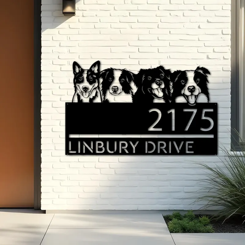 Custom Metal Dogs Cute puppy Metal Address Sign House number Hanging Address Plaque Yard Sign Outdoor decor