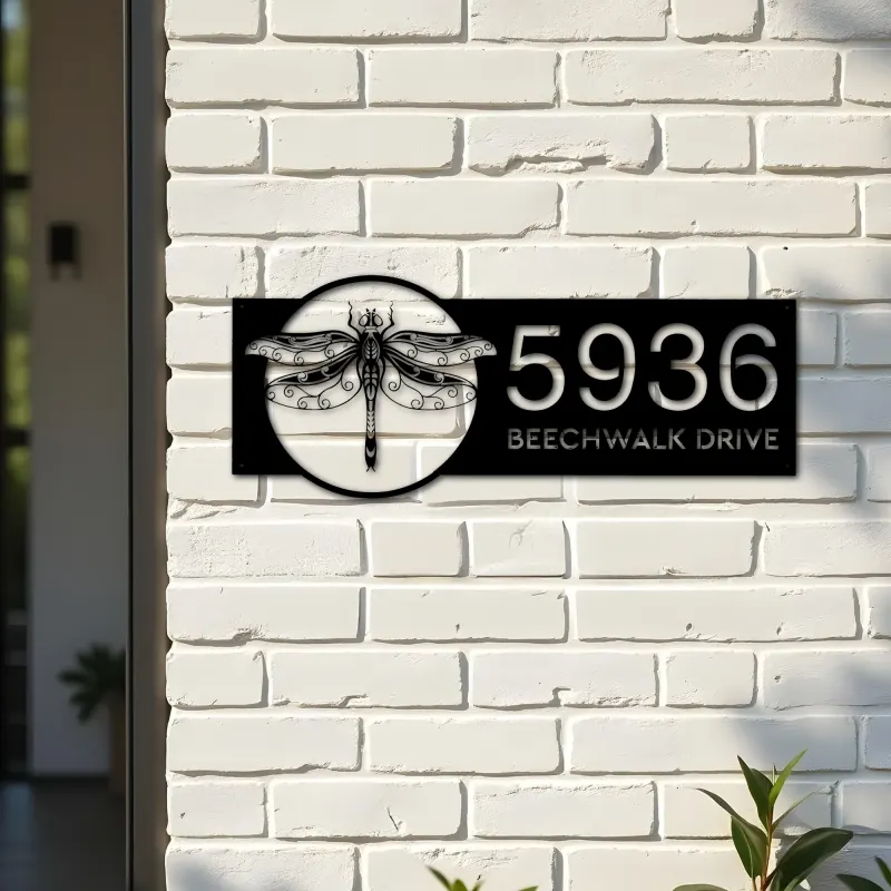 Custom Metal Dragonfly Metal Address Sign, House number, Outdoor Number Signage, Yard Sign Address Plate
