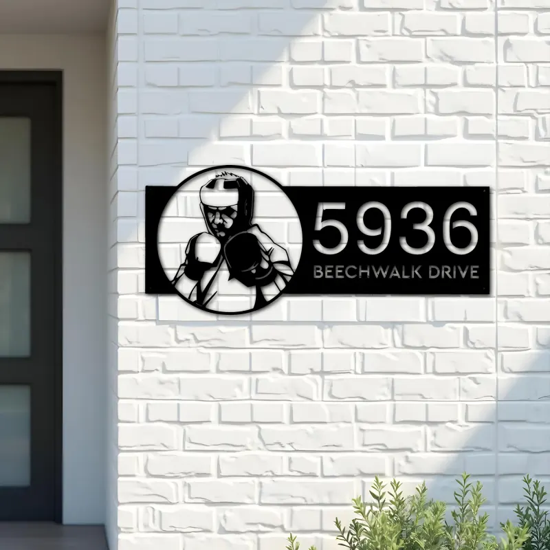 Custom Metal Boxing fighter boxer Metal Address Sign, House number, Outdoor Number Signage, Yard Sign Address Plate001