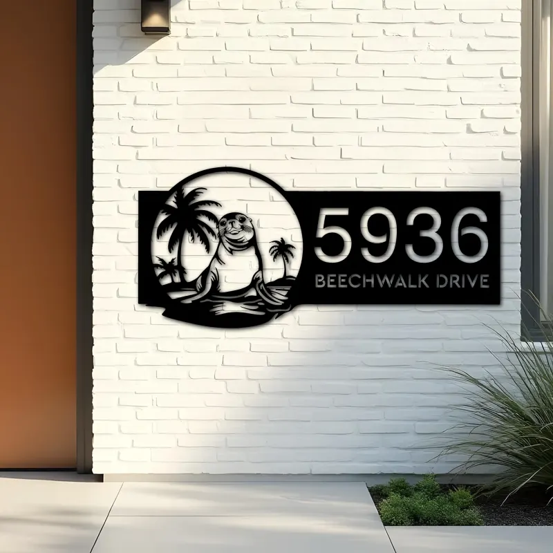 Custom Metal Cute Seal Wild animal wildlife Metal Address Sign, House number, Outdoor Number Signage, Yard Sign Address Plate