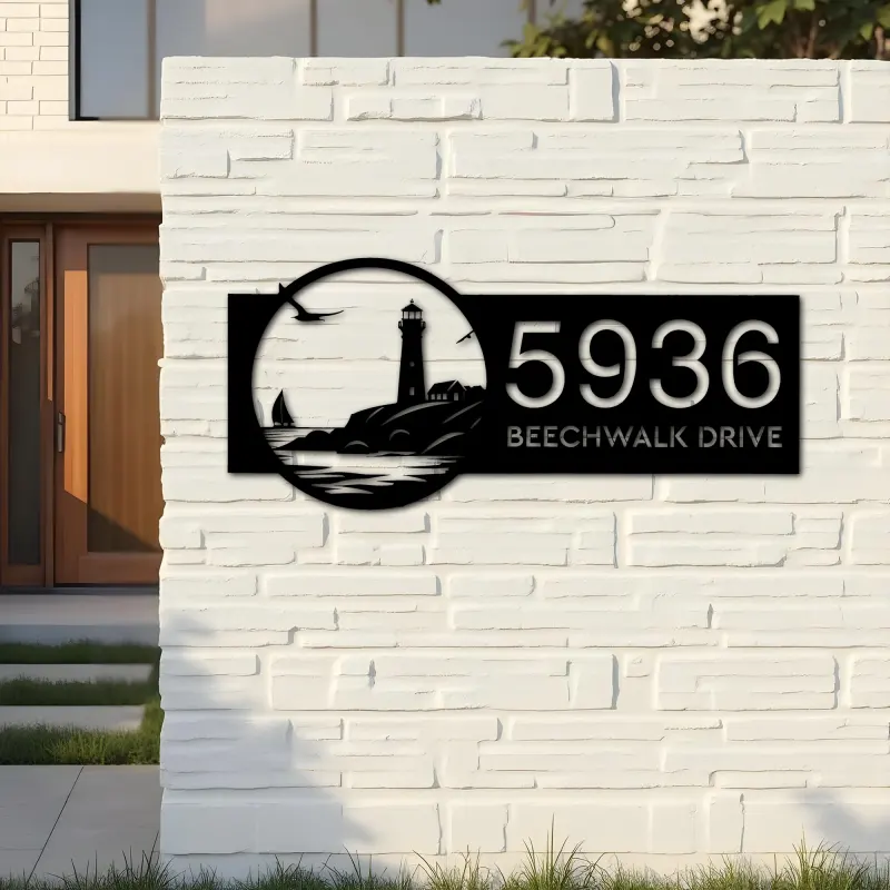 Custom Metal Lighthouse Metal Address Sign, House number, Outdoor Number Signage, Yard Sign Address Plate001