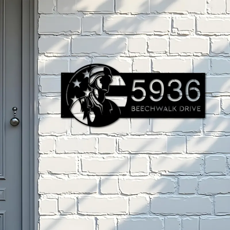 Custom Metal American Soldier US flag Metal Address Sign, House number, Outdoor Number Signage, Yard Sign Address Plate