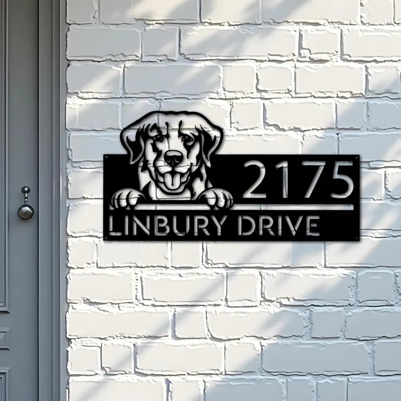 Custom Metal Golden Retriever dog Metal Address Sign House number Hanging Address Plaque Yard Sign Outdoor decor
