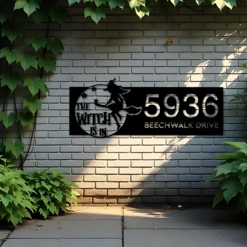 Custom Metal The witch is in halloween Metal Address Sign, House number, Outdoor Number Signage, Yard Sign Address Plate