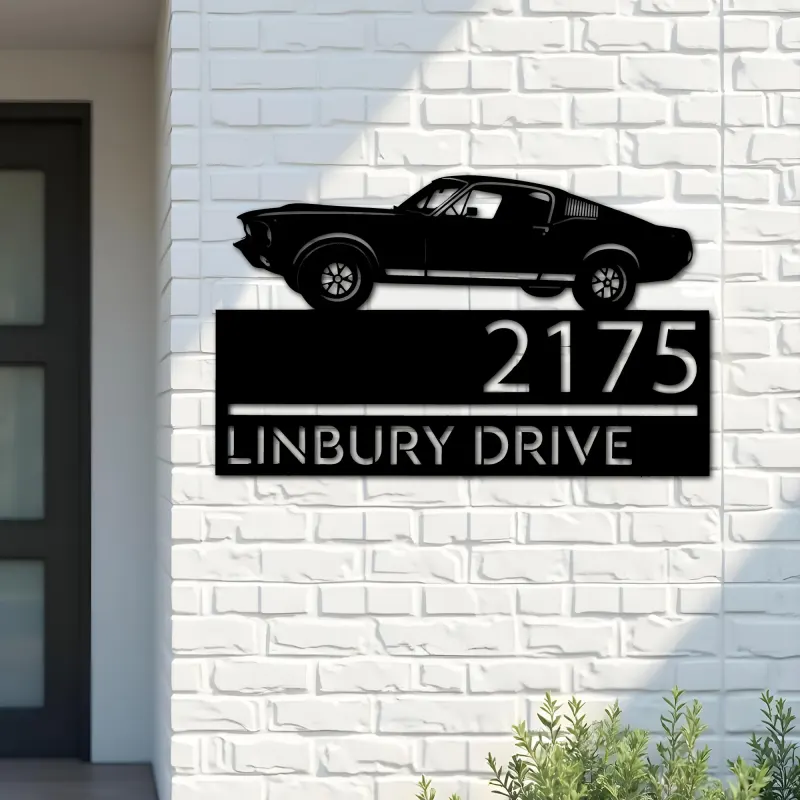 Custom Metal Muscle sport car Metal Address Sign, House number, Outdoor Number Signage, Yard Sign Address Plate