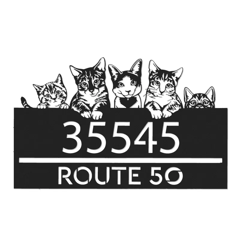 Custom Metal Cute peeking cats kittens Metal Address Sign, House number, Outdoor Number Signage, Yard Sign Address Plate