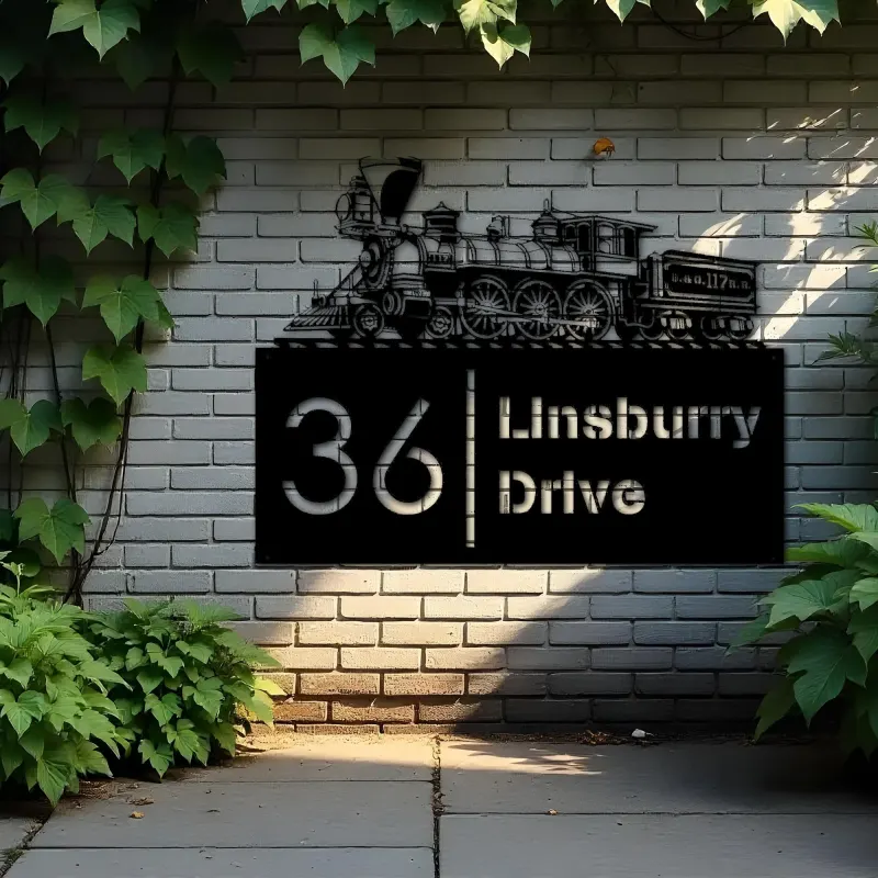 Custom Metal Train Metal Address Sign, House number, Outdoor Number Signage, Yard Sign Address Plate002