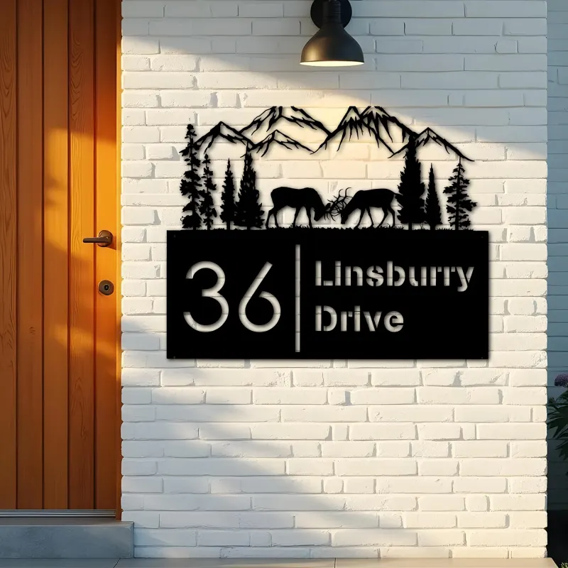 Custom Metal Deer buck forest Metal Address Sign, House number, Outdoor Number Signage, Yard Sign Address Plate