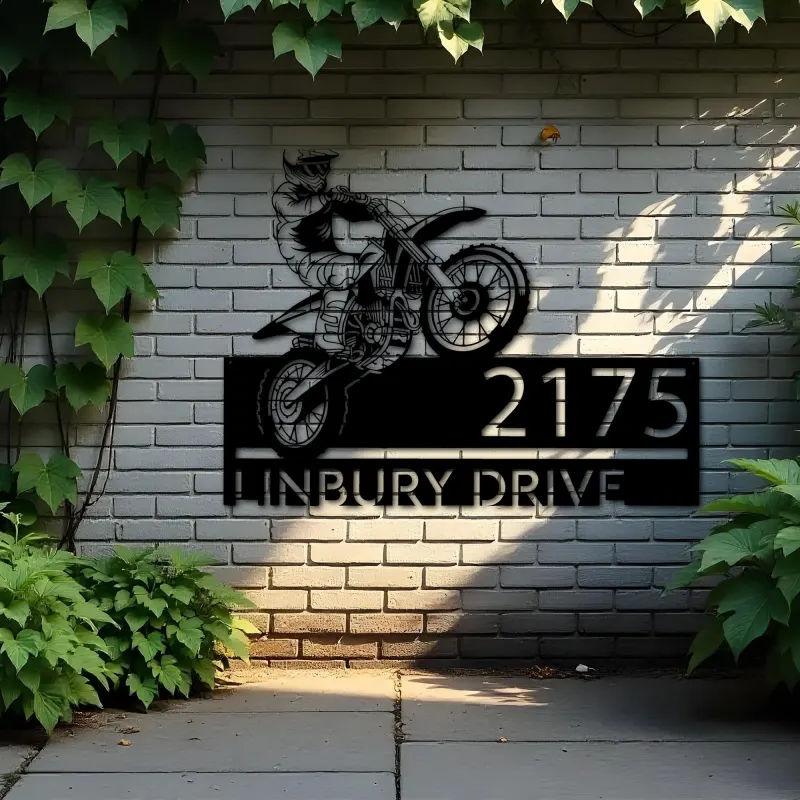 Custom Metal Dirtbike Motocross rider Metal Address Sign, House number, Outdoor Number Signage, Yard Sign Address Plate