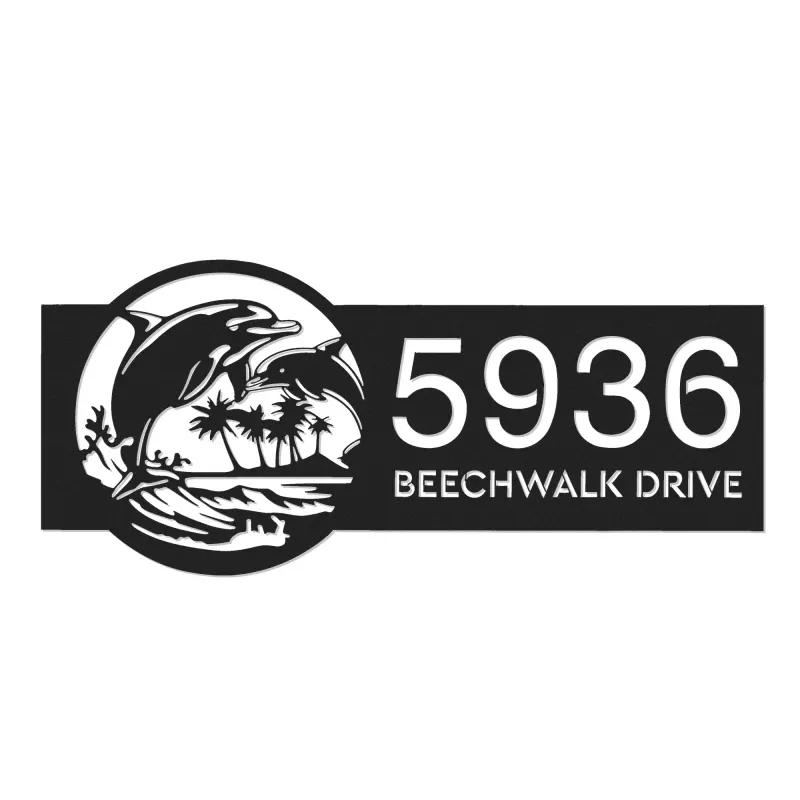 Custom Metal Dolphins Wild animal wildlife Metal Address Sign, House number, Outdoor Number Signage, Yard Sign Address Plate