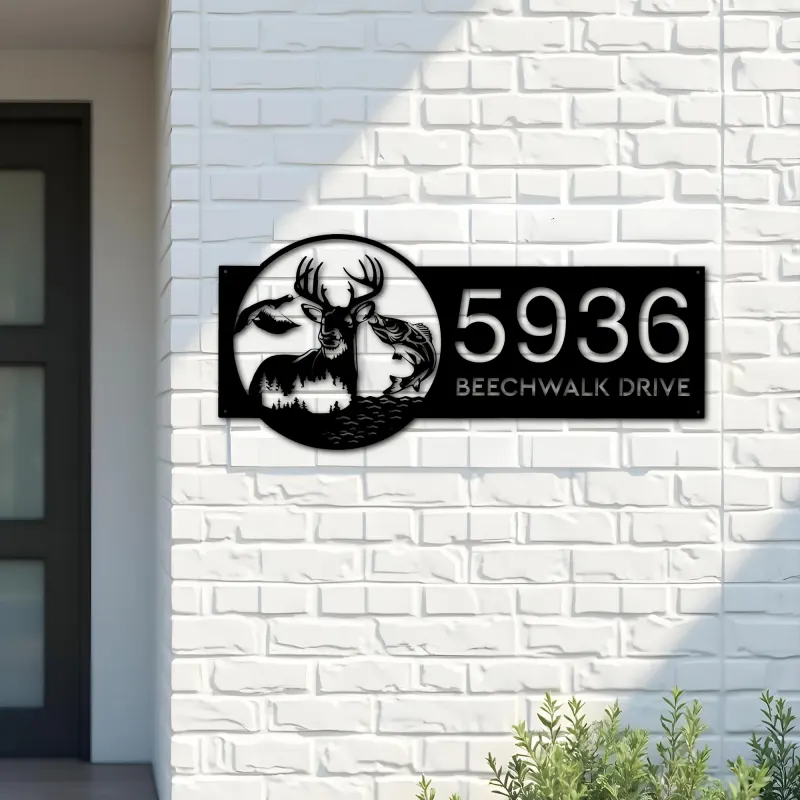 Custom Metal Deer fish duck fishing Metal Address Sign, House number, Outdoor Number Signage, Yard Sign Address Plate