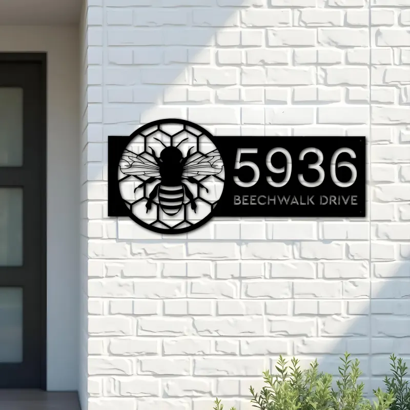 Custom Metal Bee honeycomb Metal Address Sign, House number, Outdoor Number Signage, Yard Sign Address Plate