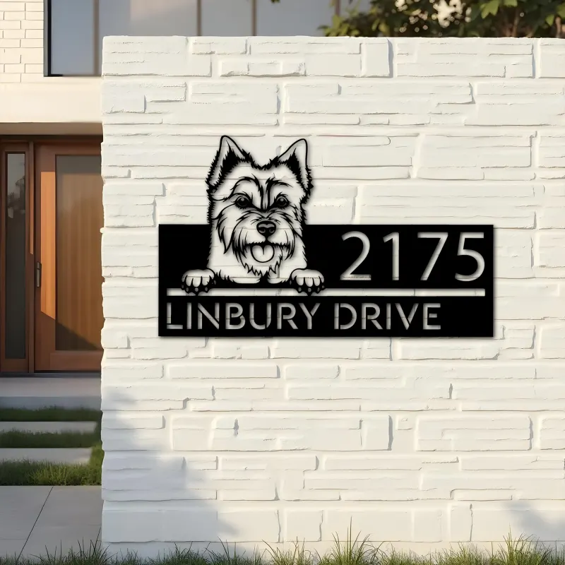 Custom Metal Australian terrier dog Puppy Metal Address Sign House number Hanging Address Plaque Yard Sign Outdoor decor
